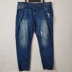 Jean's Denim Women's Plus Size 20W Embellished Distressed Straight Leg Pants